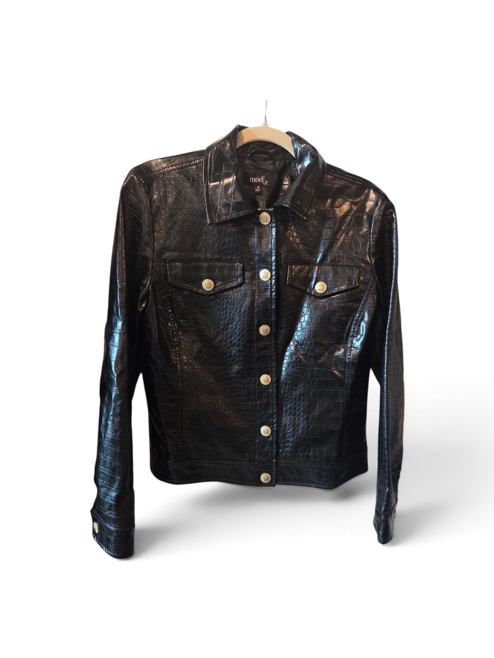 Modax Black Faux Croc Button-Front Jacket Medium